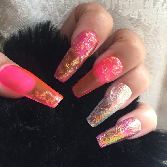 Pink/Purple Jelly n Iridescence foil press on nail pPN46 - Picture 4 of 8